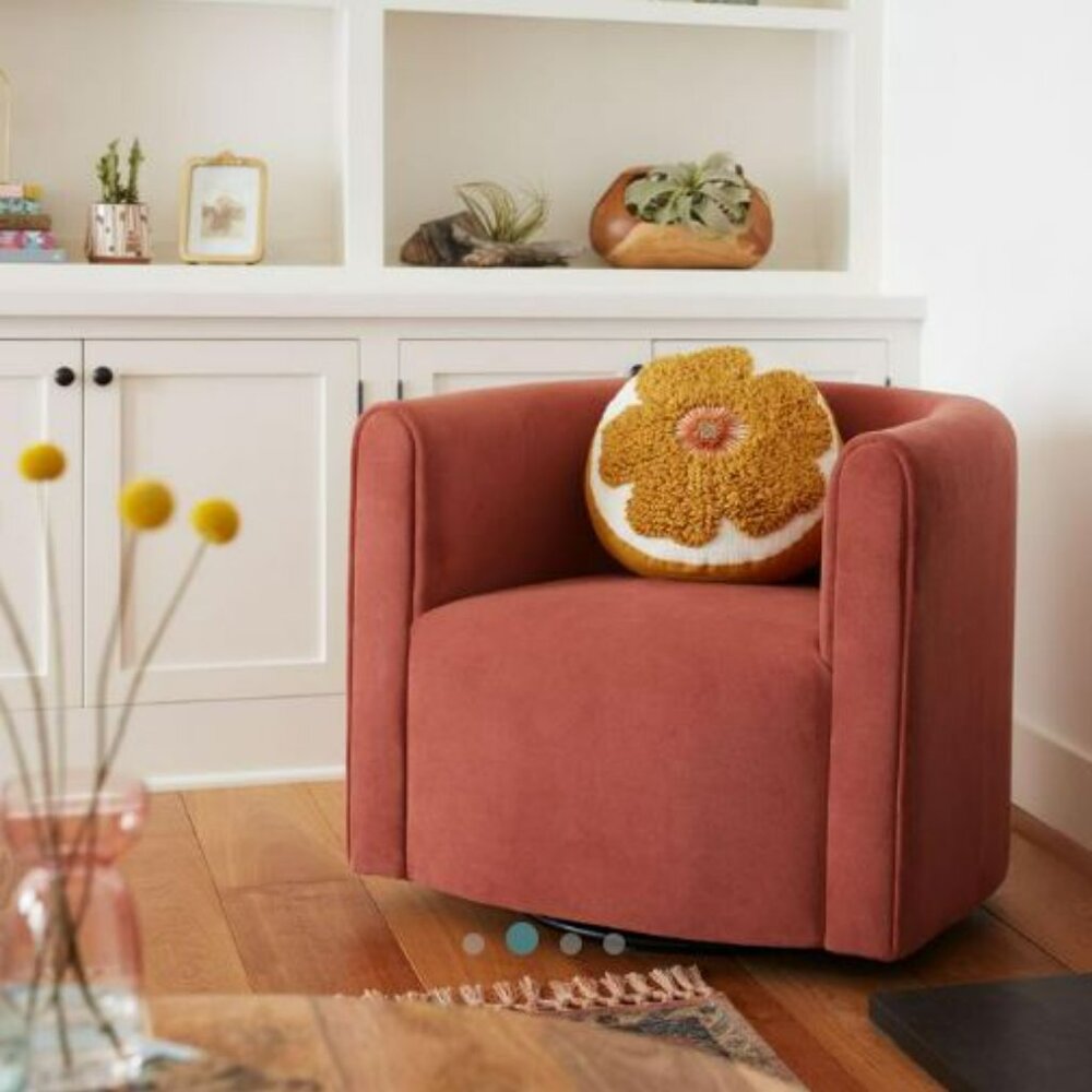 NEW Round Mustard Yellow Tufted Flower Textured Bohemian Happy Throw Pillow NWT